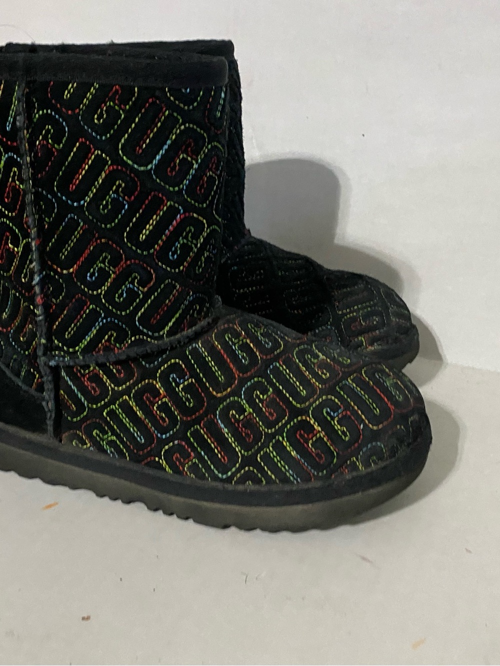 UGG Black Short Boot with Multicolor Logo Stitching